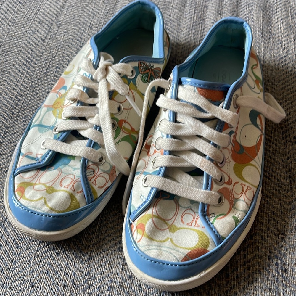 Coach Etta C Signature logo Multicolored Sneakers butterfly Shoes Size: 7.5 M